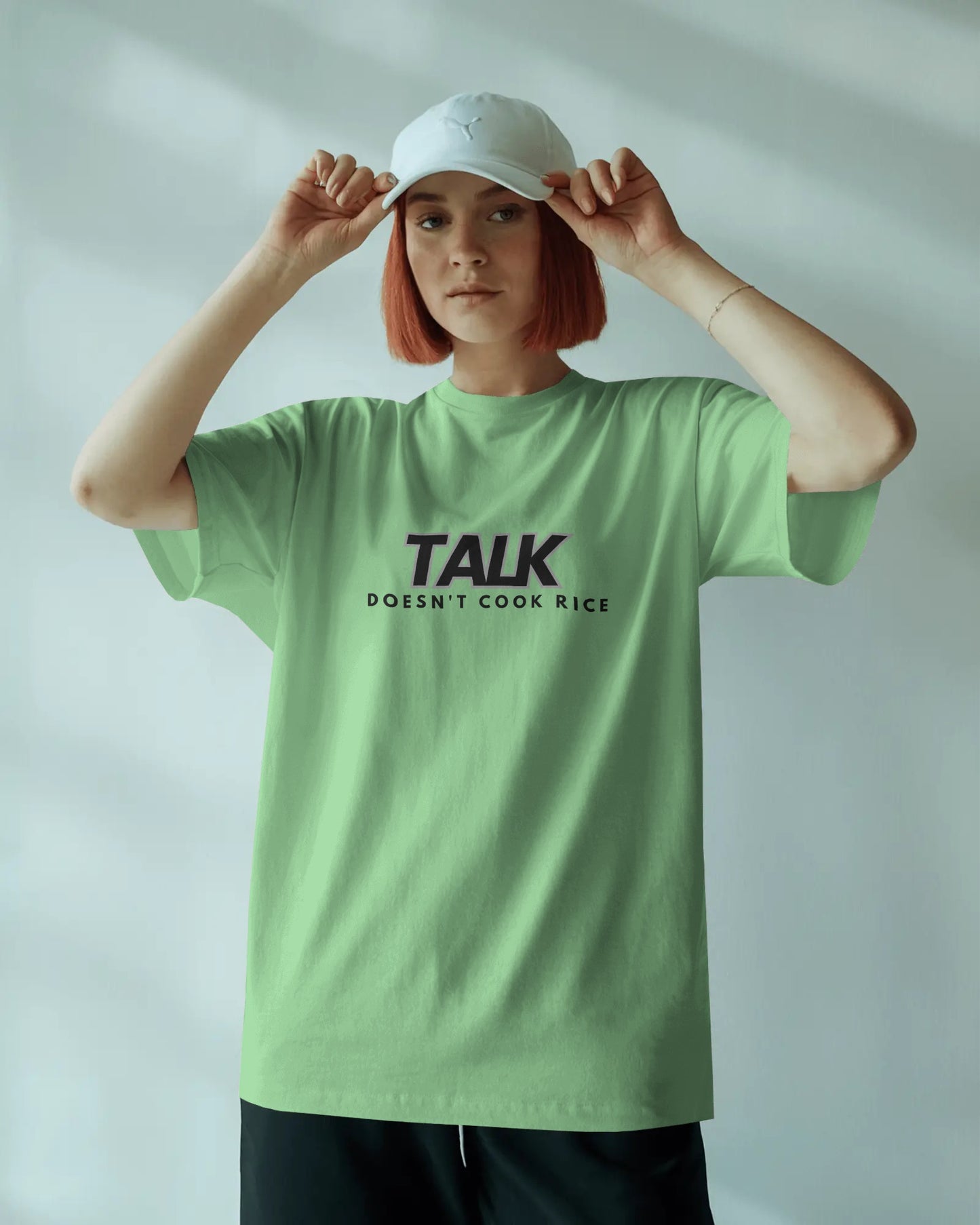 Talk Doesn’t Cook Rice" Oversized Streetwear Tee – Front & Back Print Edition
