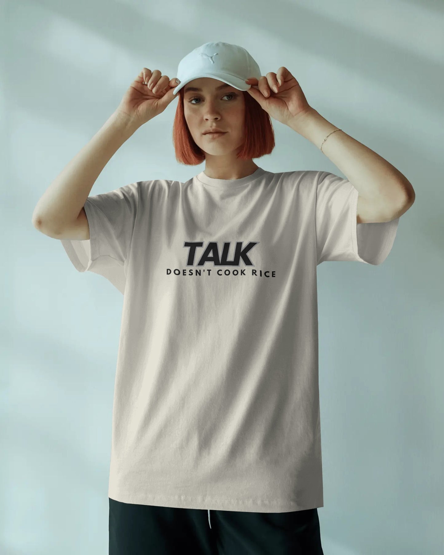 Talk Doesn’t Cook Rice" Oversized Streetwear Tee – Front & Back Print Edition