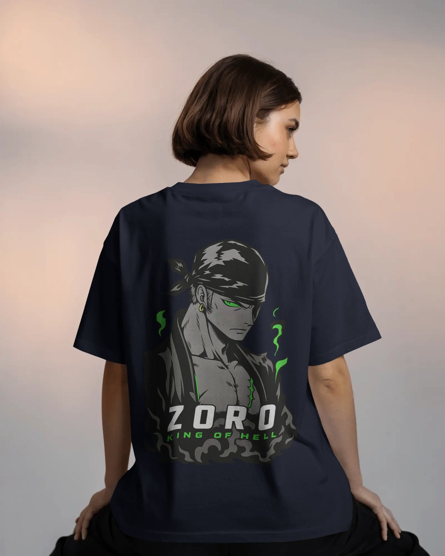 Zoro – King of Hell" Oversized Anime Tee | Front & Back Print