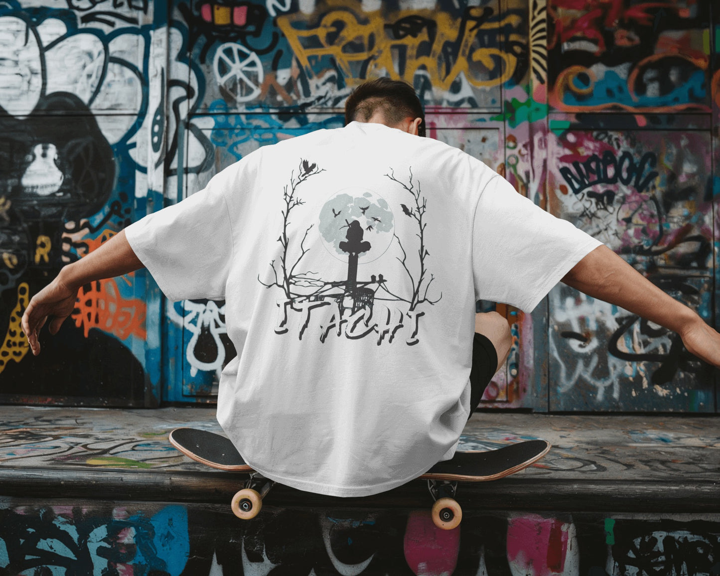 Itachi Uchiha back design with Akatsuki logo oversized T-Shirt