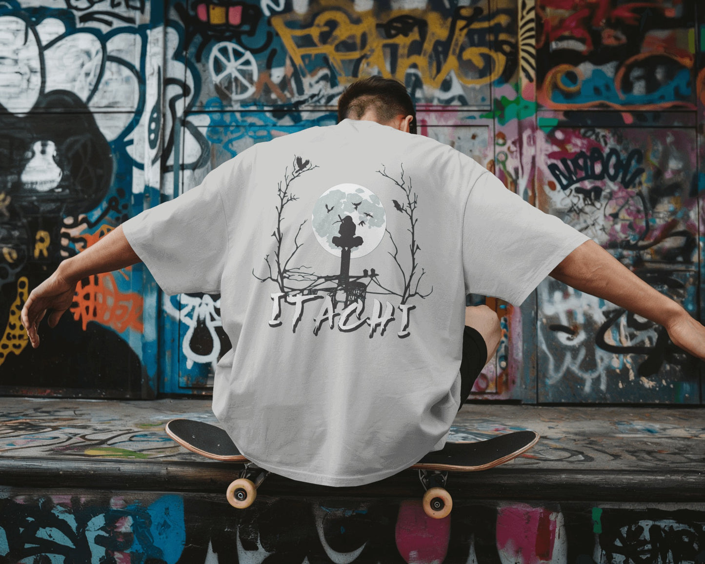 Itachi Uchiha back design with Akatsuki logo oversized T-Shirt