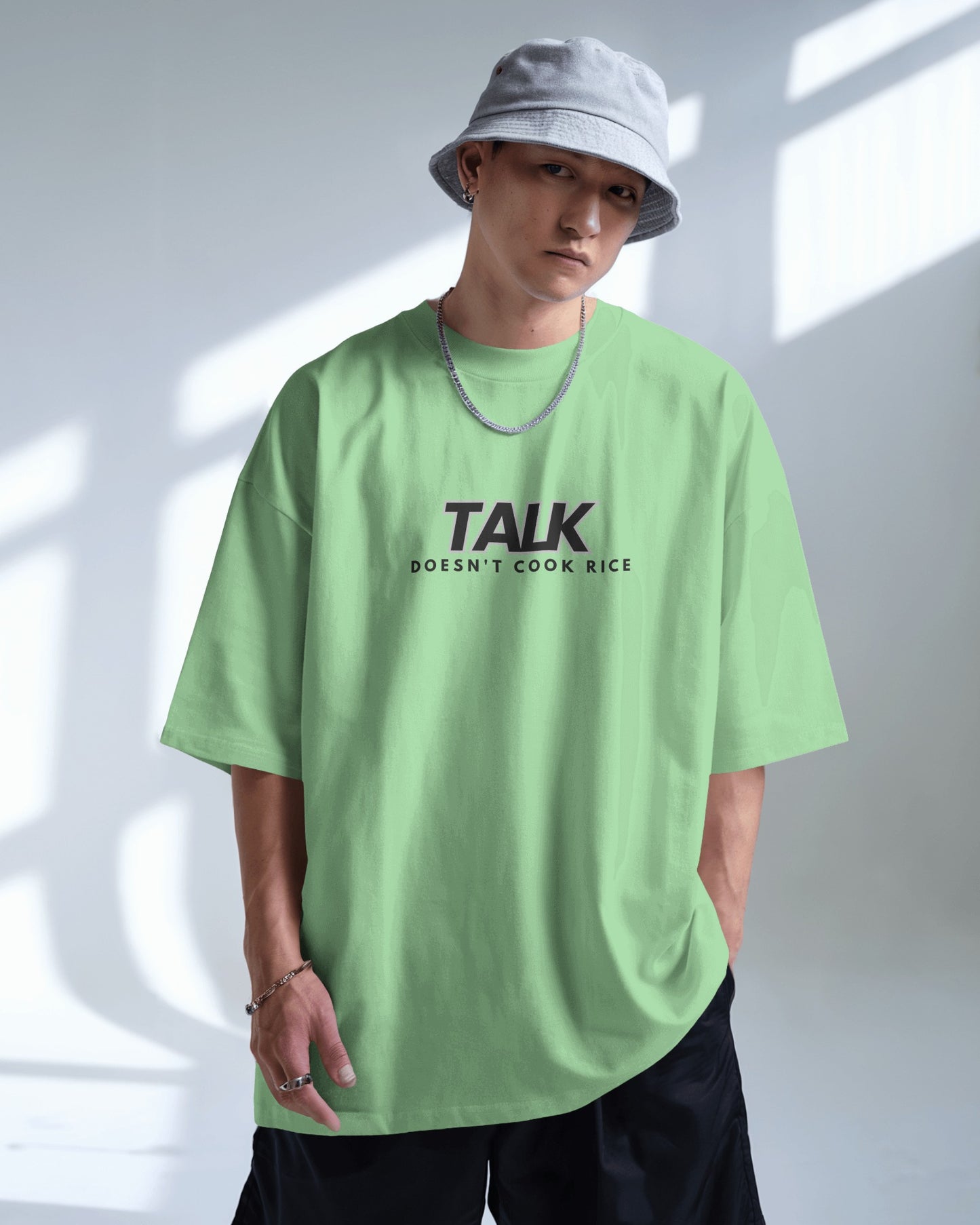 Talk Doesn’t Cook Rice" Oversized Streetwear Tee – Front & Back Print Edition
