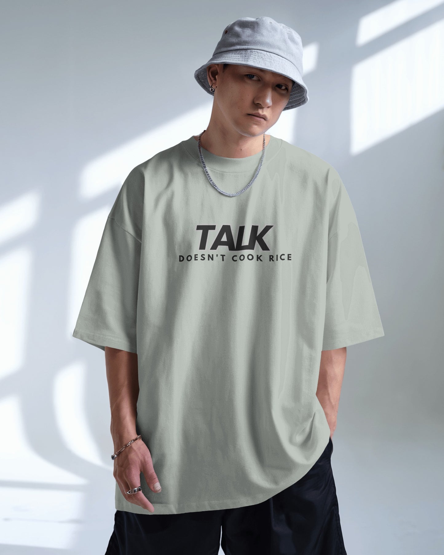 Talk Doesn’t Cook Rice" Oversized Streetwear Tee – Front & Back Print Edition