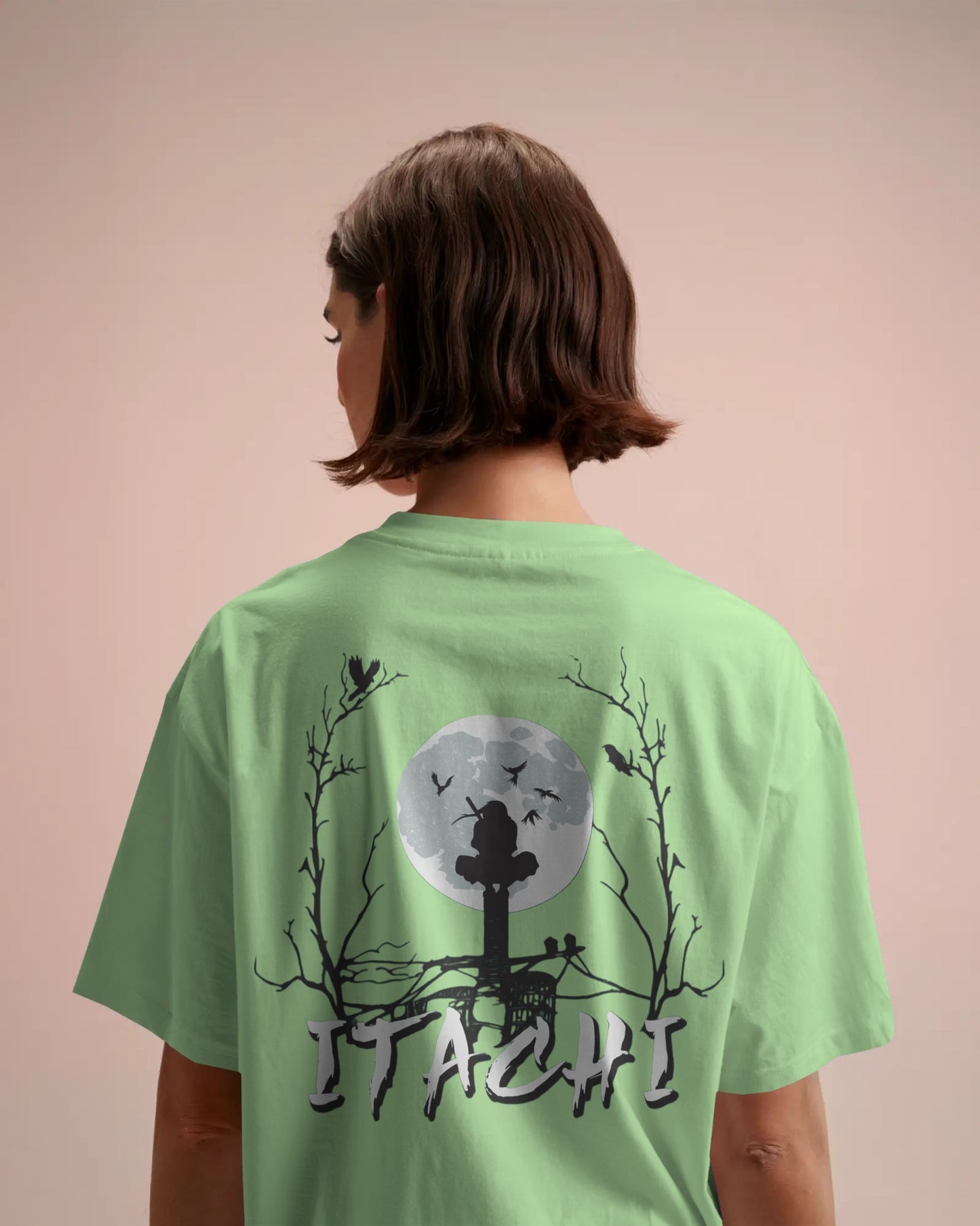 Itachi Uchiha back design with Akatsuki logo oversized T-Shirt
