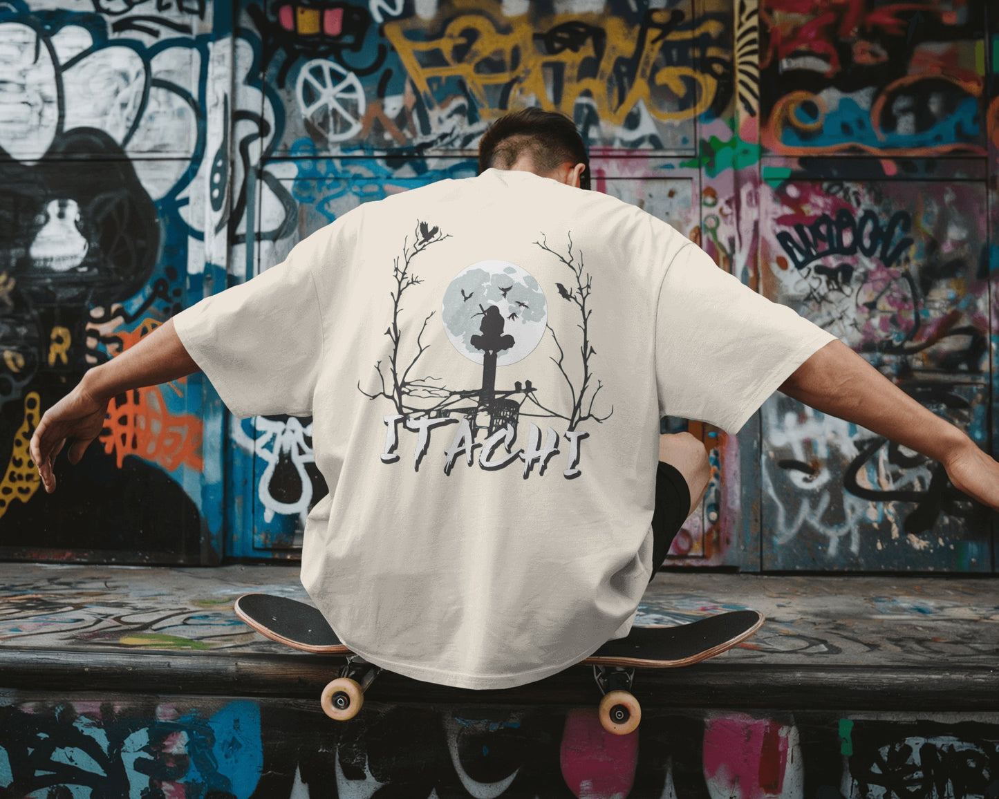 Itachi Uchiha back design with Akatsuki logo oversized T-Shirt